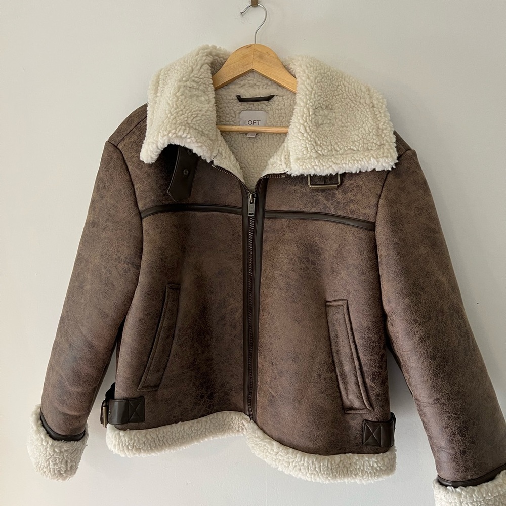 LOFT Faux Suede Sherpa Aviator Jacket - Picture 4 of 7